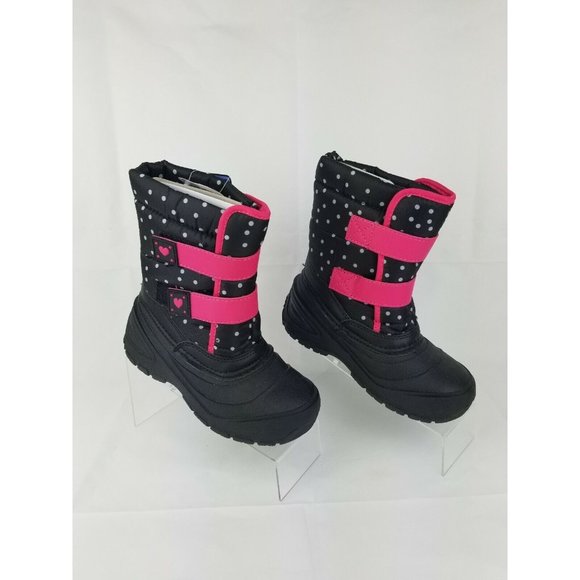 NEW WONDER NATION GIRLS WINTER  BOOTS BLACK Pink Polka Dot Hook and Loop 13-1 - Picture 5 of 10